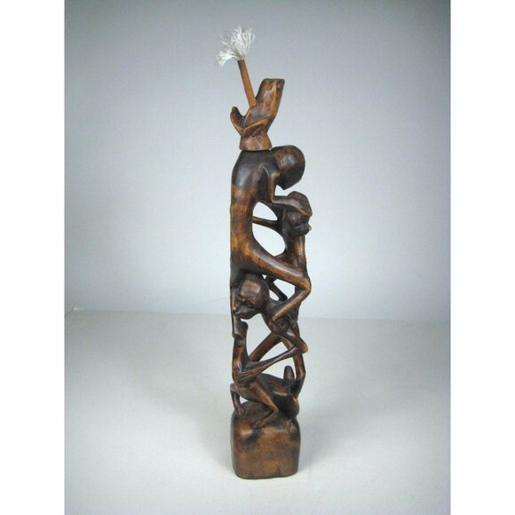 African Makonde Tree of Life Hand Carved Ebony Wood Statue Tribal Figures 13 in - Picture 1 of 15